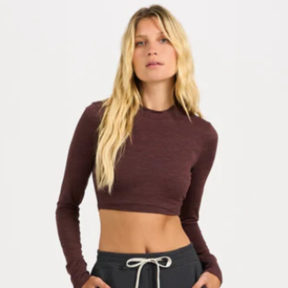 Vuori Long-Sleeve Lux Crop Tee - Womens XS - Fig Heather